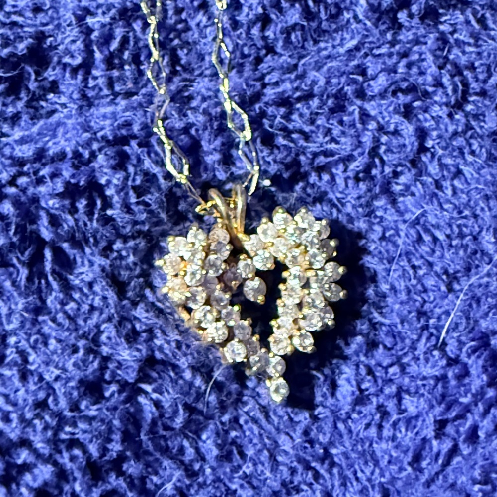 Silver Tone Heart Pendant Necklace & Ring Size 6” Set